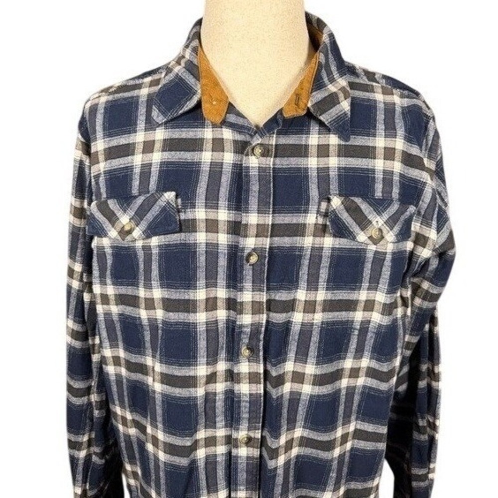 Legendary Whitetails Mens XLT Plaid Flannel Shirt Navy Blue Stretch 6279 Tall‎